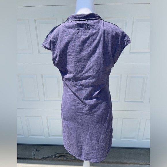 Malvin Hamburg Small Lagenlook 100% Linen Mini Dress Blue Scoop Neck Pockets - Picture 3 of 7